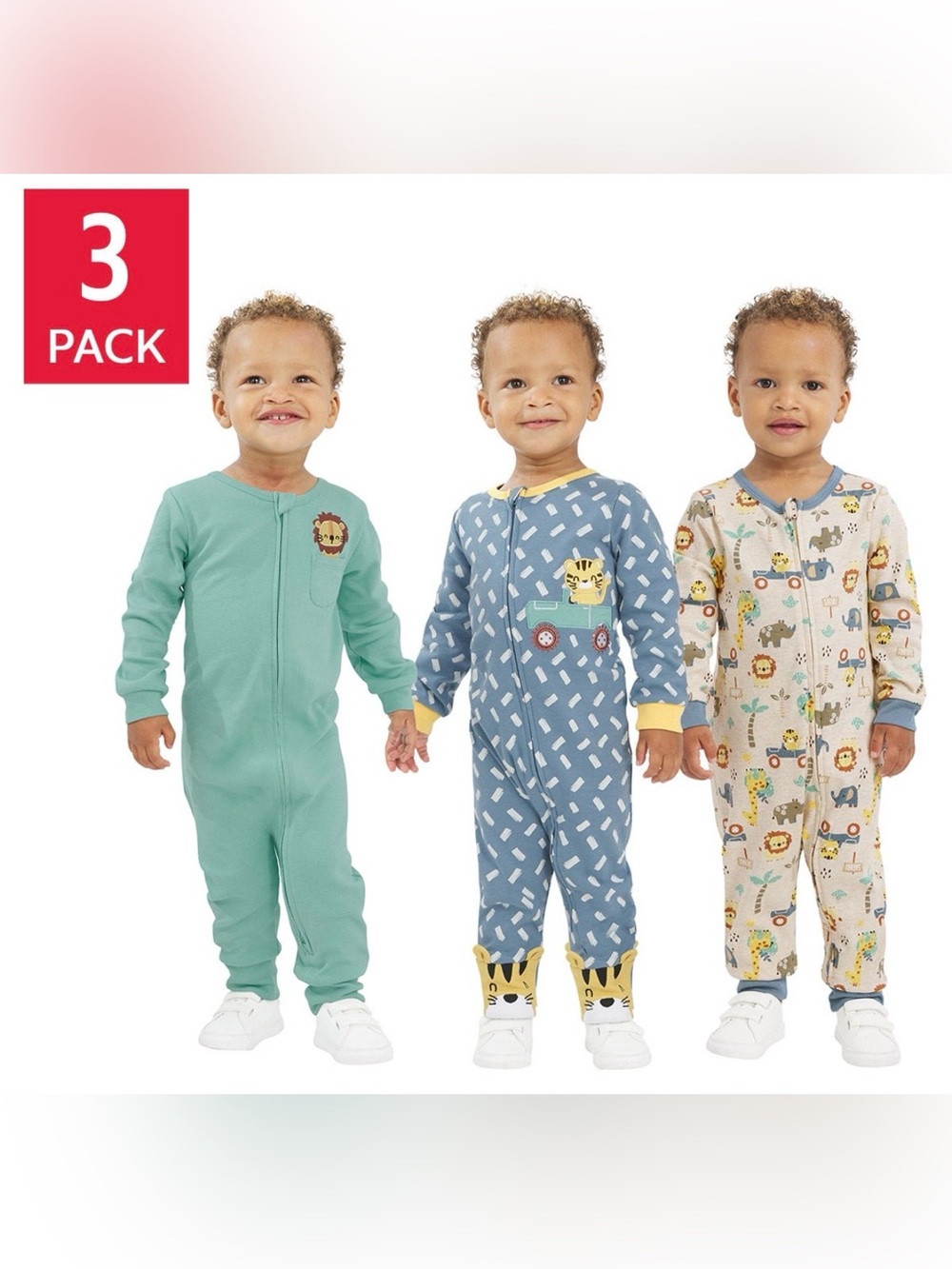 NWT 3 Pack Koala Kids One-Piece Zip Pajamas - Animal Prints size 24M